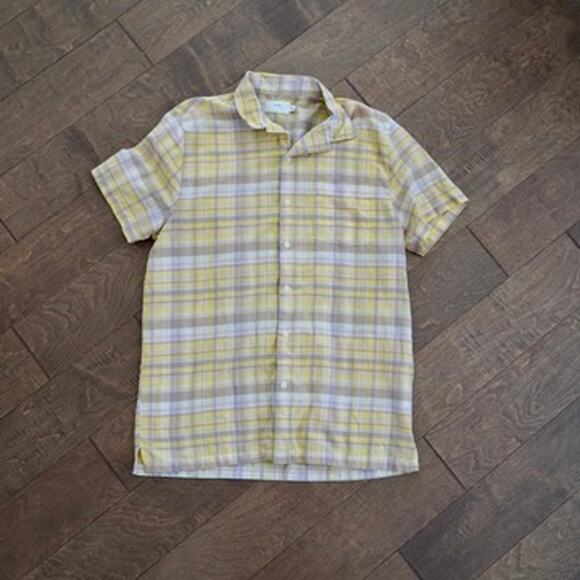 ONIA Vacation Short Sleeve Plaid Regular Fit Shirt Yellow Mens Size Medium - Picture 2 of 8